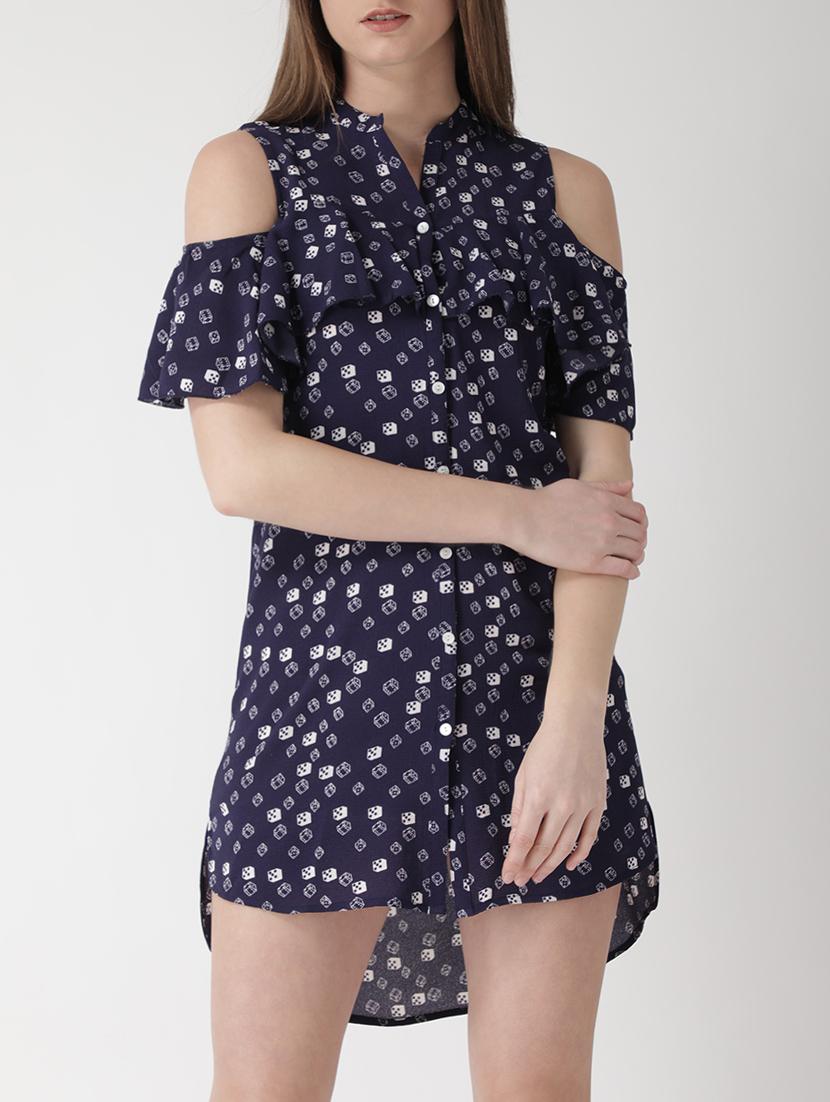 cold shoulder ruffle detail shirt dress - 15698692 - Zoom Image - 1