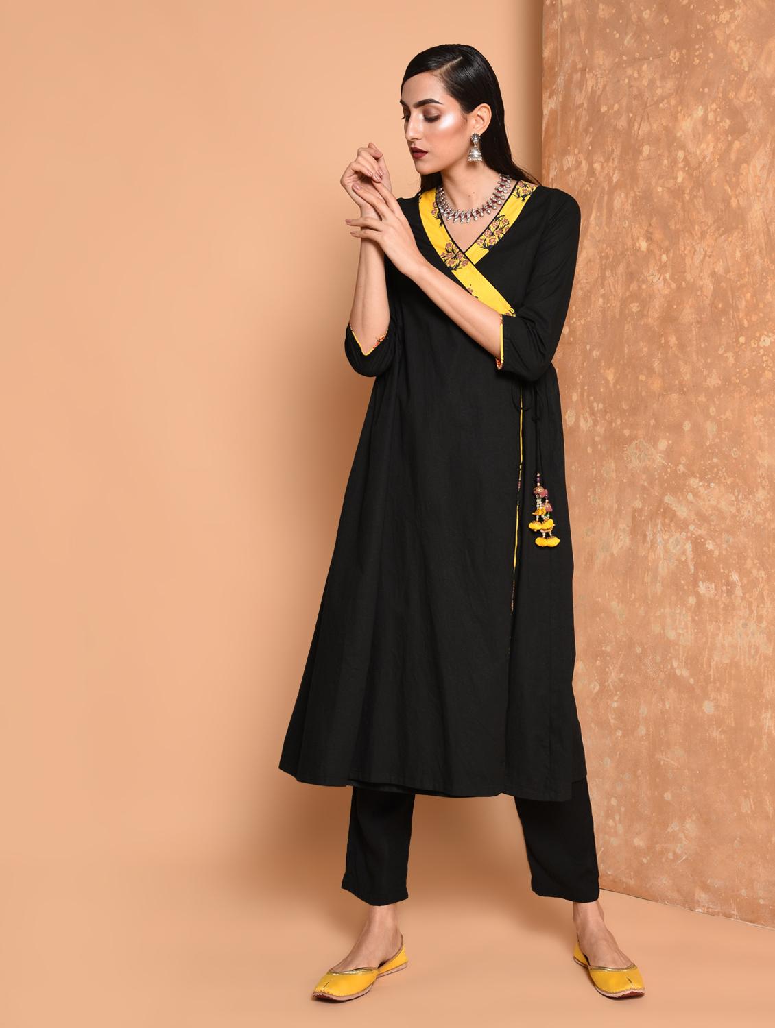 Angrakha kurta with tassels - 15699469 - Zoom Image - 1