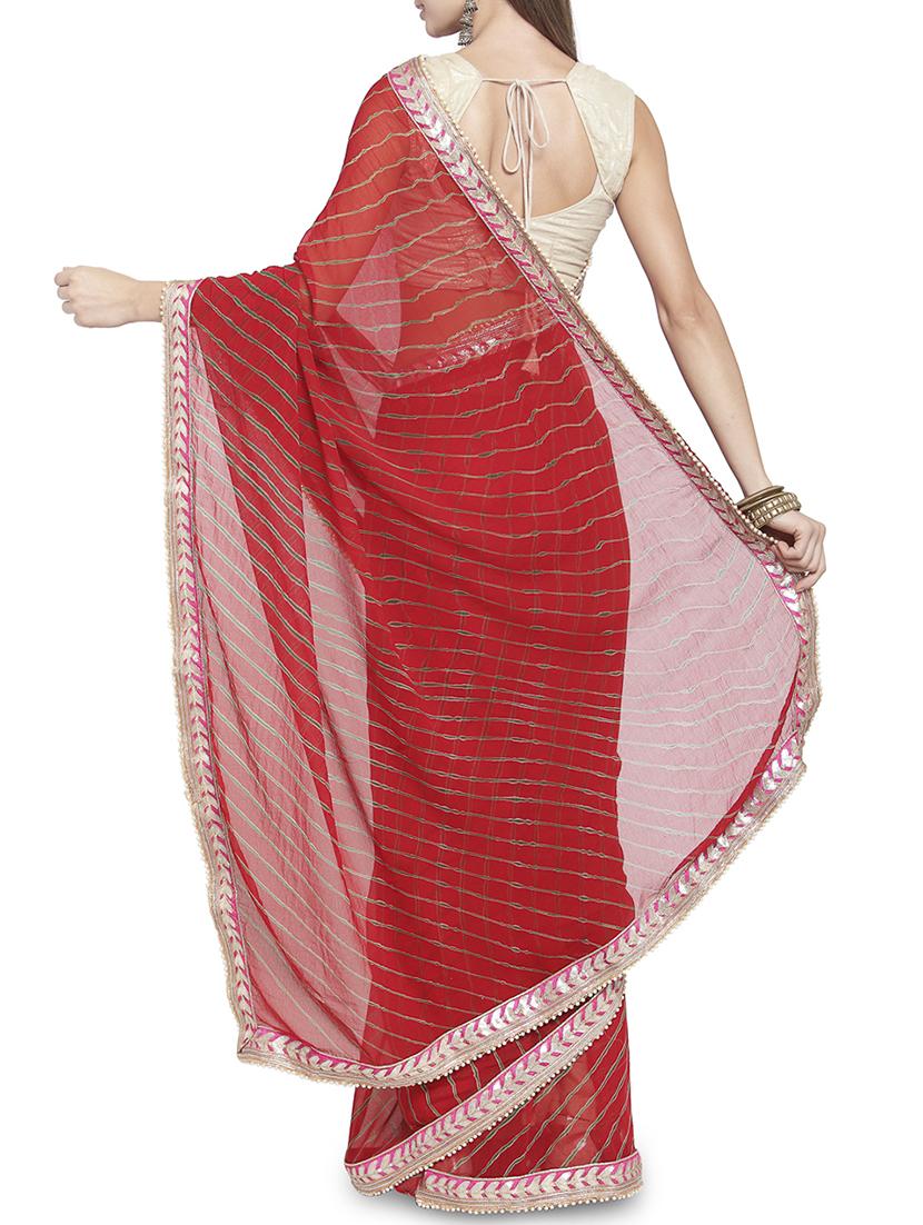gota lace border bandhani saree with blouse - 15700242 - Zoom Image - 2