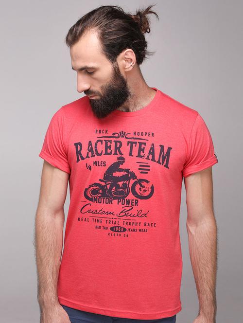 red cotton blend chest print t-shirt - 15700488 - Standard Image - 1