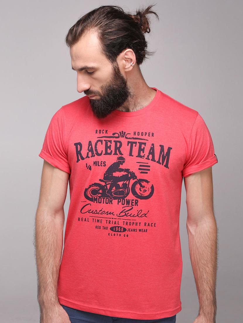 red cotton blend chest print t-shirt - 15700488 - Zoom Image - 1