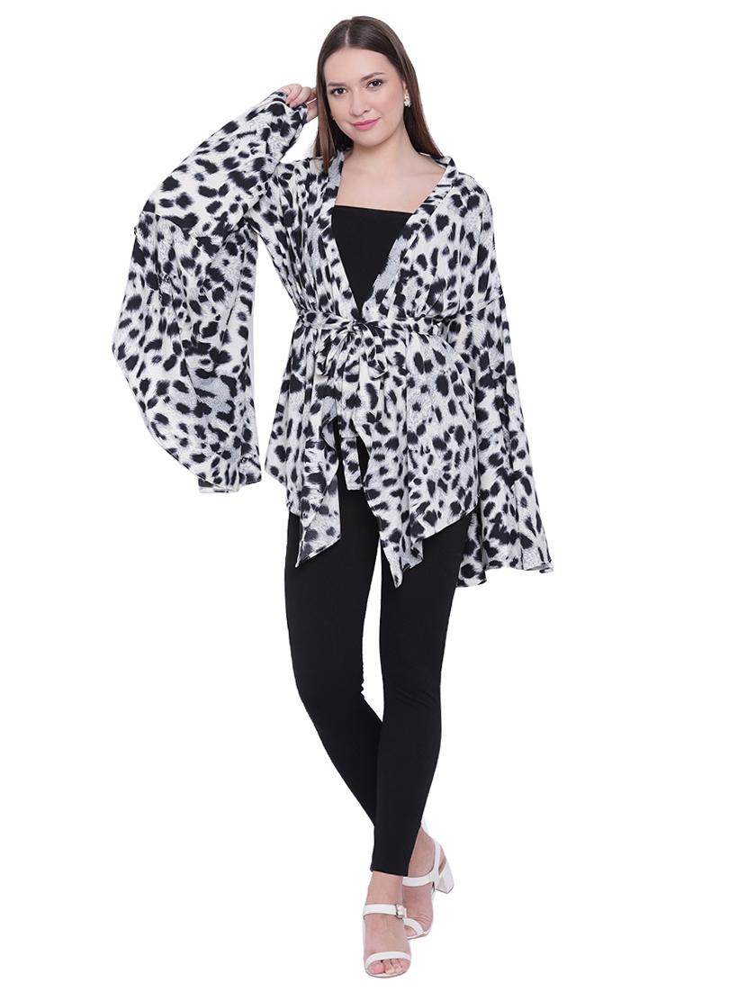 animal print asymmetric belted shrug - 15701643 - Zoom Image - 4