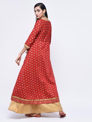 foil print angrakha kurta with tassels - 15701751 - Standard Image - 3