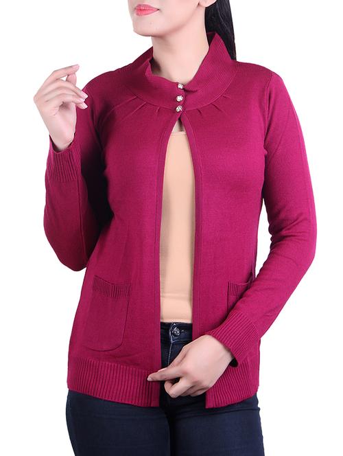 Buttoned neck knitted shrug - 15701909 - Standard Image - 1