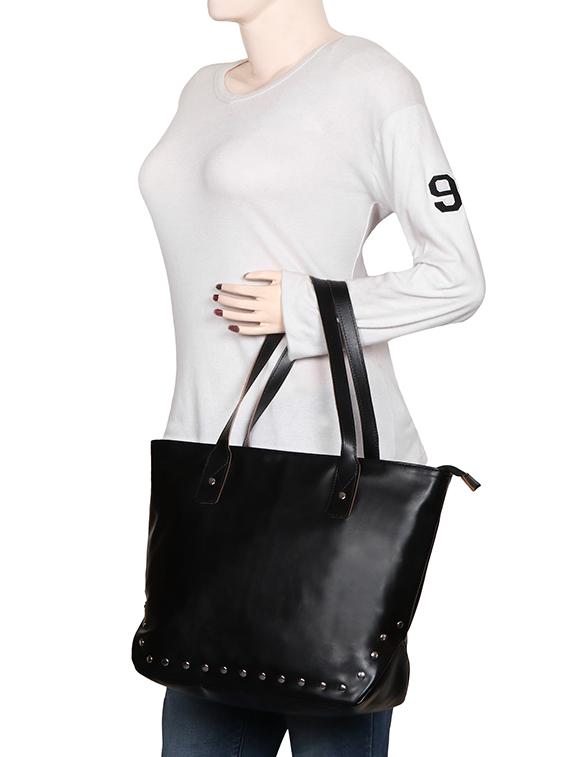 black leatherette (pu) regular handbag - 15702895 - Zoom Image - 5
