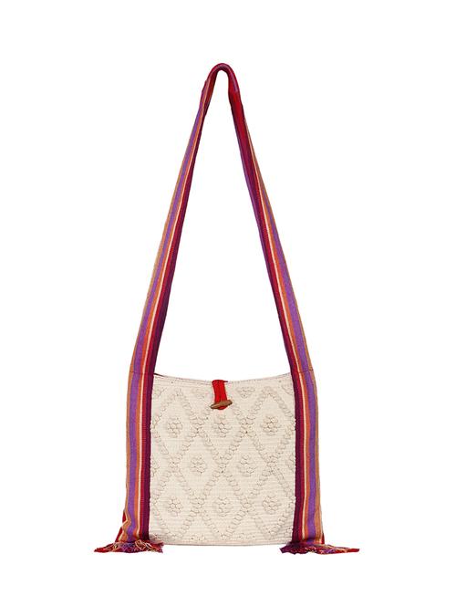 white cotton messenger sling bag - 15702926 - Standard Image - 1