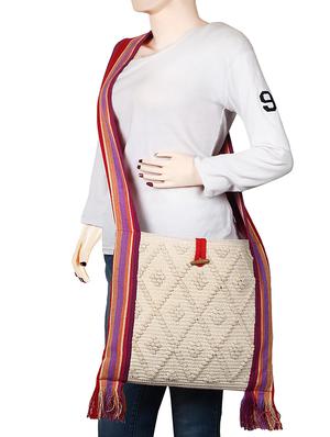 white cotton messenger sling bag - 15702926 - Standard Image - 5