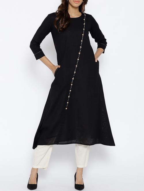 a-line solid kaantha detail kurta with pocket - 15703540 - Standard Image - 1