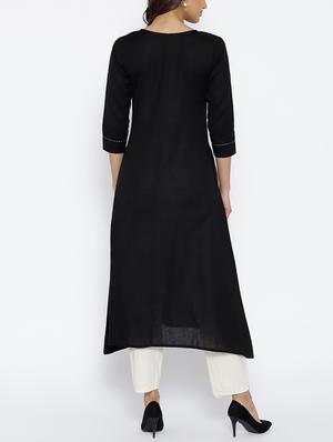 a-line solid kaantha detail kurta with pocket - 15703540 - Standard Image - 3