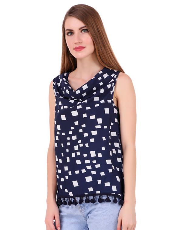tasseled hem geometric print top - 15704728 - Zoom Image - 2