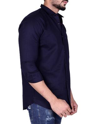 navy blue linen casual shirt - 15705135 - Standard Image - 2