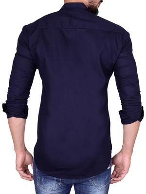navy blue linen casual shirt - 15705135 - Standard Image - 3