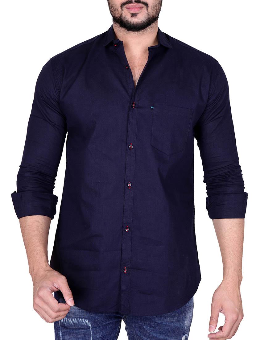 navy blue linen casual shirt - 15705135 - Zoom Image - 1