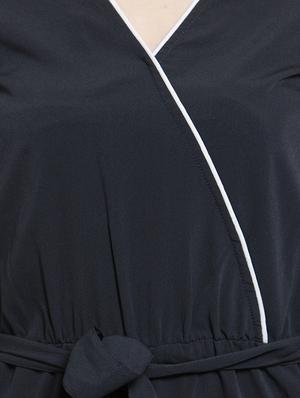 contrast piping tie belted jumpsuit - 15705920 - Standard Image - 4