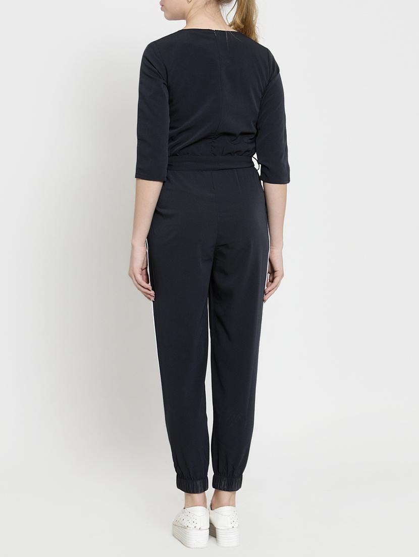 contrast piping tie belted jumpsuit - 15705920 - Zoom Image - 3