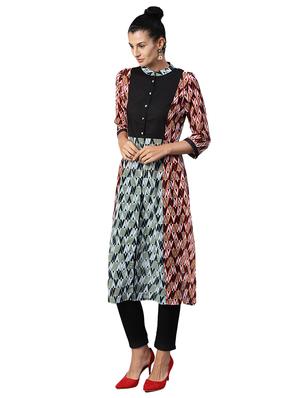 buttoned placket printed kurta with pant set - 15706133 - Standard Image - 2