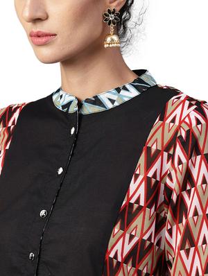 buttoned placket printed kurta with pant set - 15706133 - Standard Image - 4