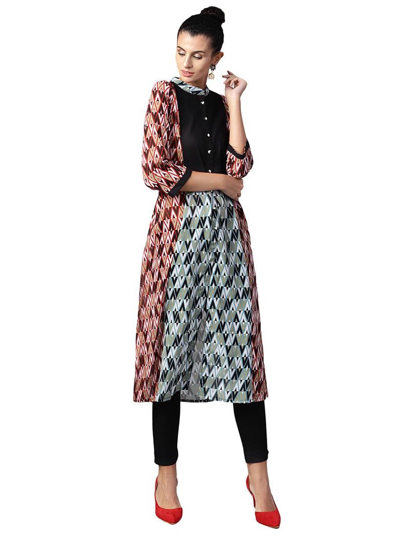 buttoned placket printed kurta with pant set - 15706133 - Zoom Image - 1