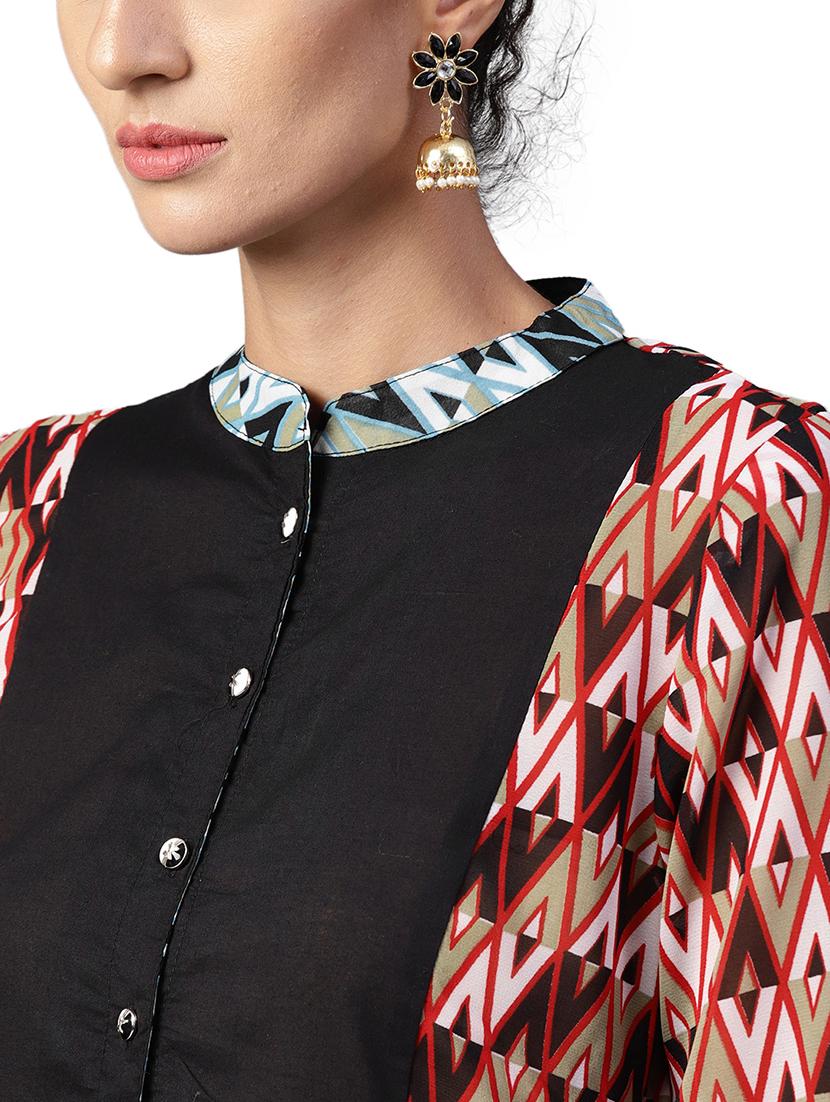 buttoned placket printed kurta with pant set - 15706133 - Zoom Image - 4