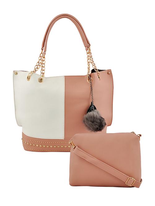 pink leatherette (pu) combo handbag - 15707060 - Standard Image - 1