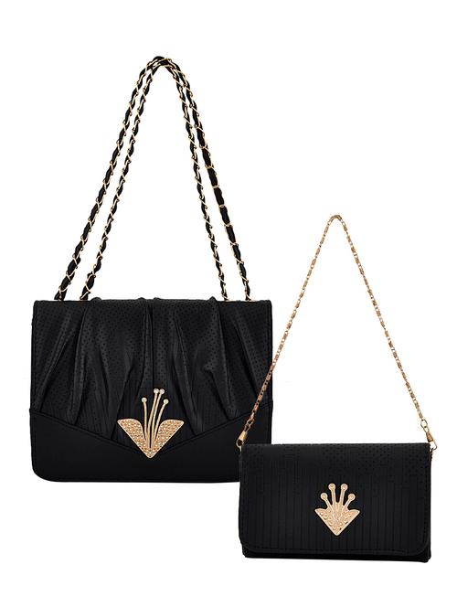 black leatherette (pu) combo handbag - 15707064 - Standard Image - 1