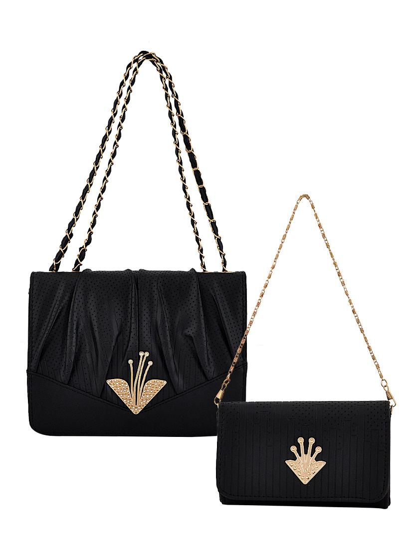 black leatherette (pu) combo handbag - 15707064 - Zoom Image - 1