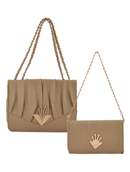 beige leatherette (pu) combo handbag - 15707065 - Standard Image - 1