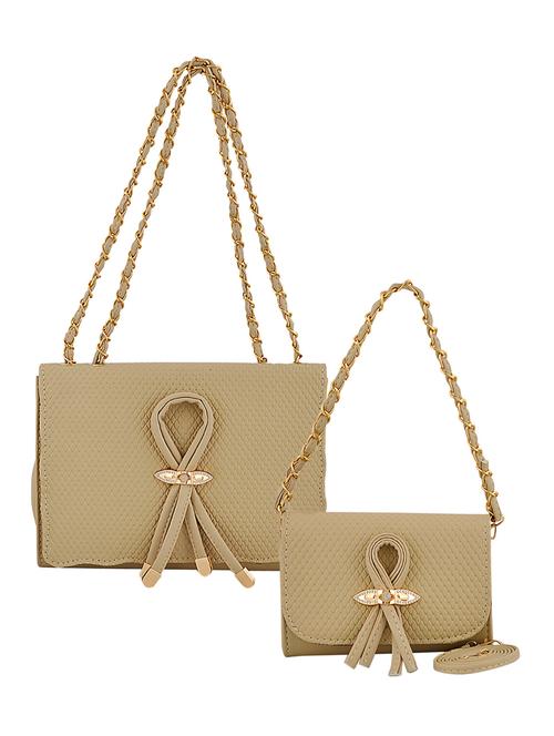 beige leatherette (pu) combo handbag - 15707076 - Standard Image - 1