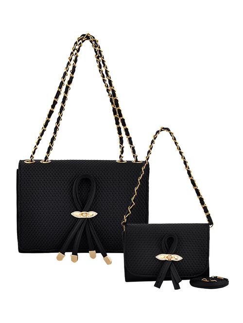 black leatherette (pu) combo handbag - 15707077 - Standard Image - 1