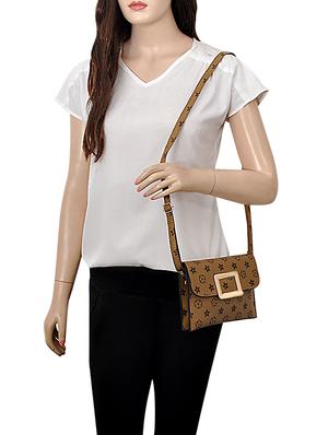 brown leatherette (pu) regular sling bag - 15707100 - Standard Image - 5