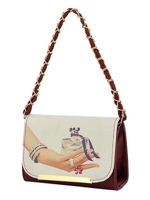 maroon leatherette (pu) regular handbag - 15707115 - Standard Image - 4