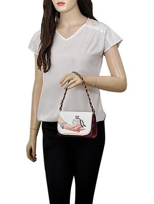 maroon leatherette (pu) regular handbag - 15707115 - Standard Image - 5