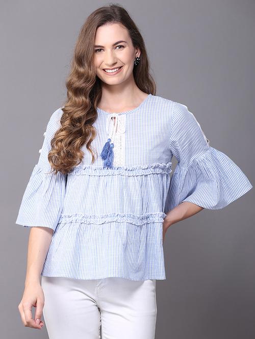 tassel tie-up frill trim laced top - 15707917 - Standard Image - 1