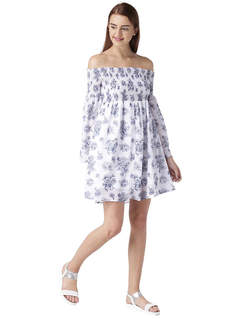 shirring detail off shoulder dress - 15709078 - Zoom Image - 4