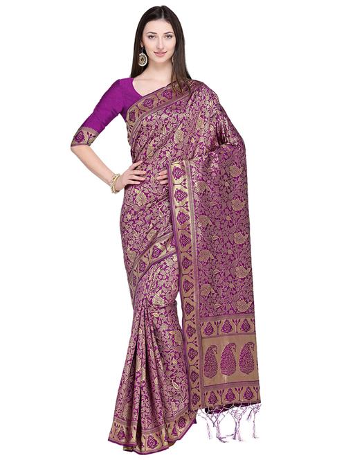paisley zari motif banarasi saree with blouse - 15709265 - Standard Image - 1