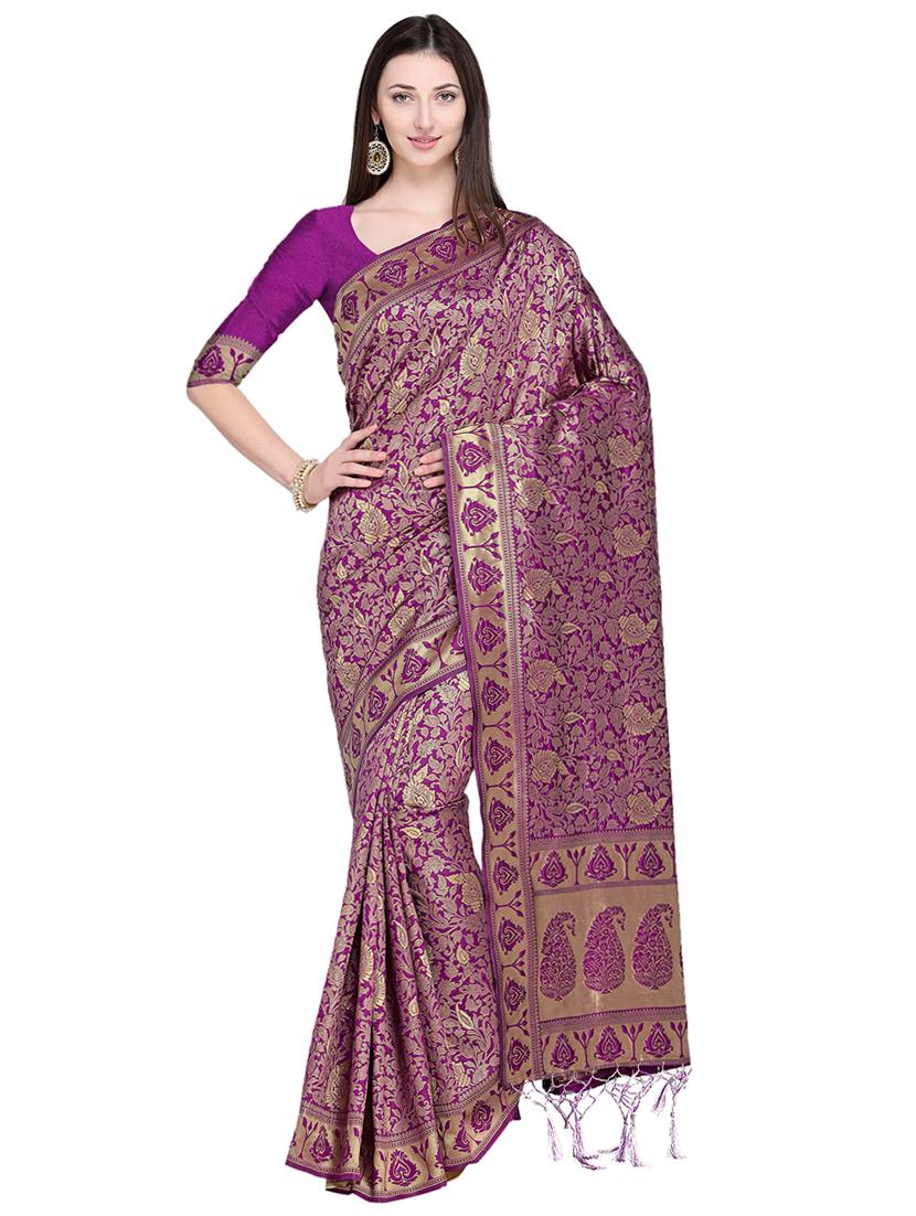 paisley zari motif banarasi saree with blouse - 15709265 - Zoom Image - 1
