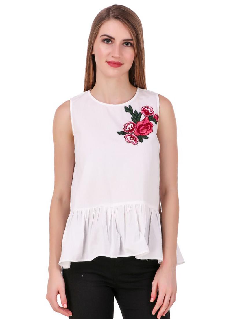 floral applique gathered detail top - 15709405 - Zoom Image - 1