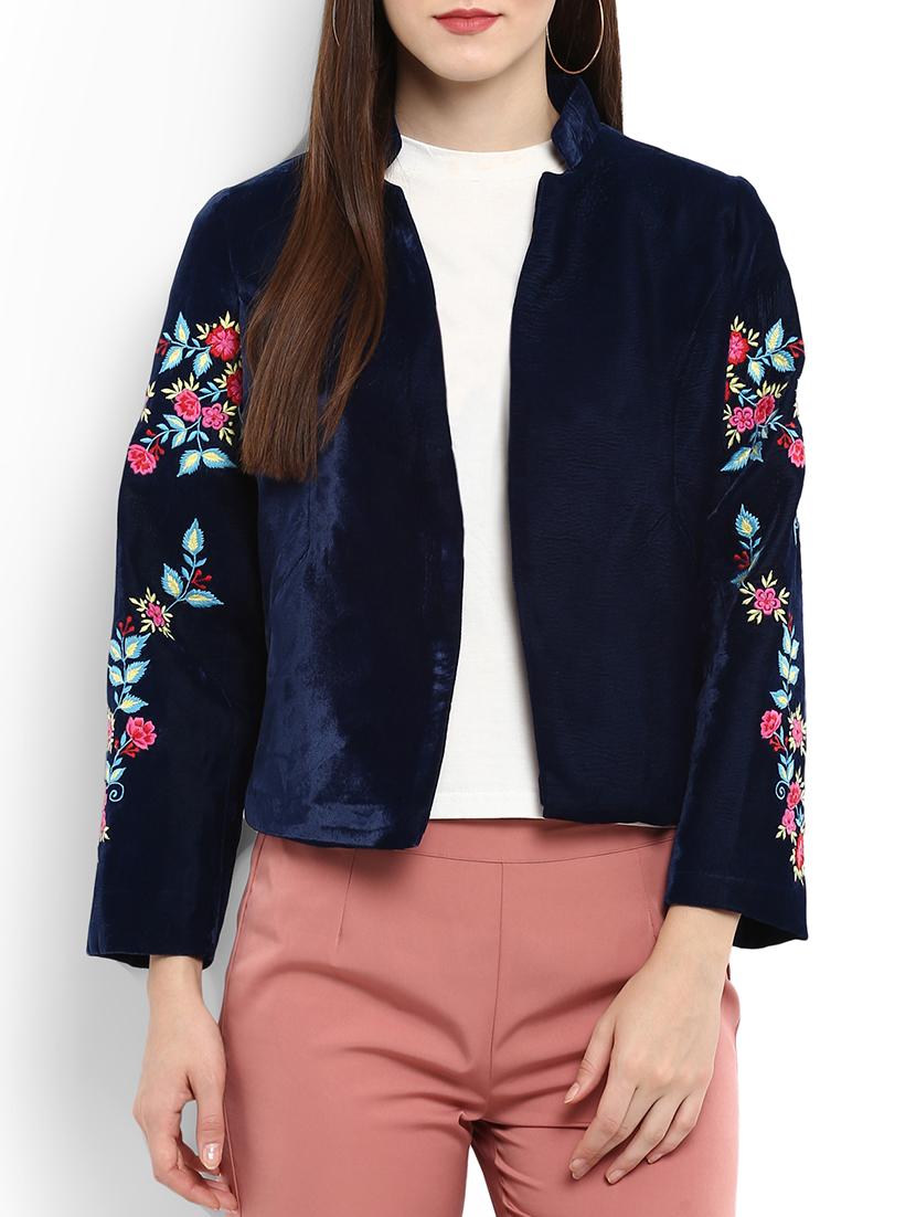 Floral embroidered sleeved velvet blazer - 15709410 - Zoom Image - 1