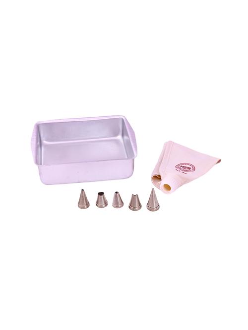 cotton icing bag 35cm s2 with 5 nozzle & square cake mould medium combo, cream - 15709605 - Standard Image - 1