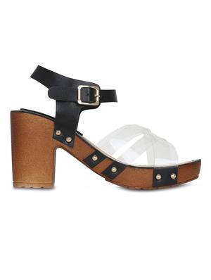 black faux leather ankle strap sandals - 15713363 - Standard Image - 2