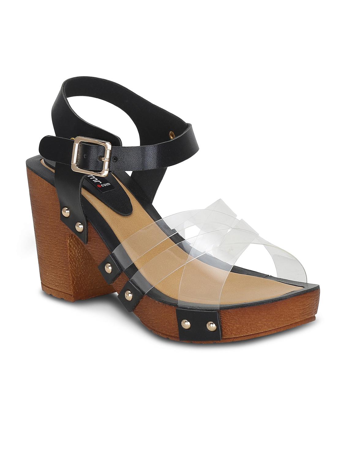 black faux leather ankle strap sandals - 15713363 - Zoom Image - 1