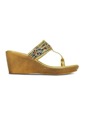 gold rush kolhapuri wedges - 15713371 - Standard Image - 2