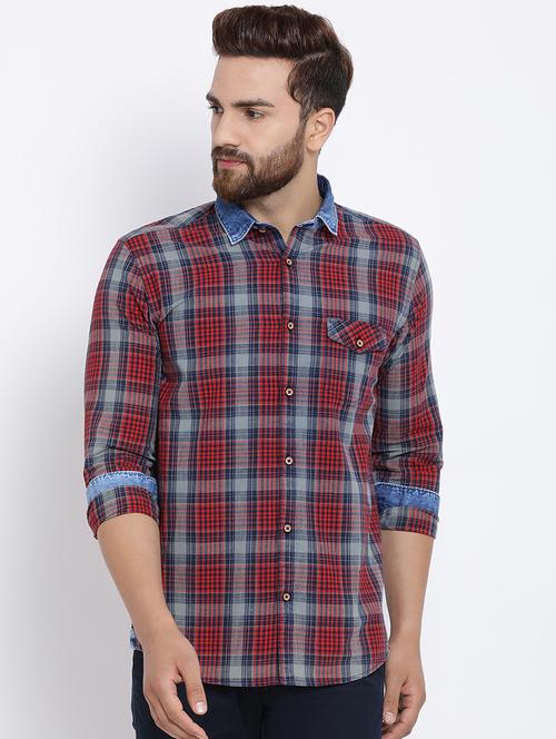 red cotton casual shirt - 15713423 - Standard Image - 1