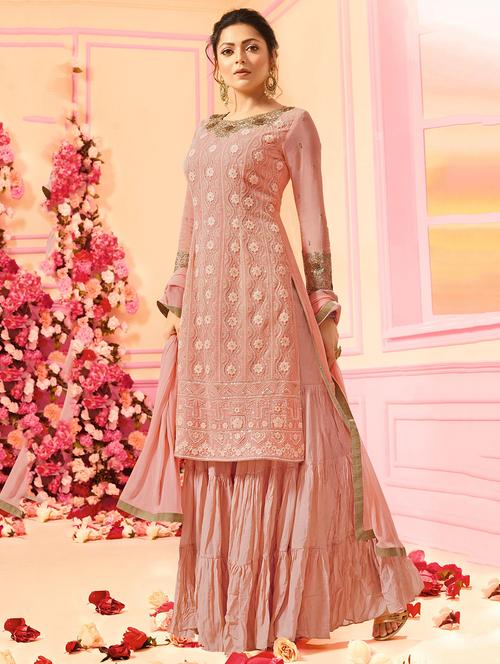 Embroidered tiered sharara suit - 15720494 - Standard Image - 1