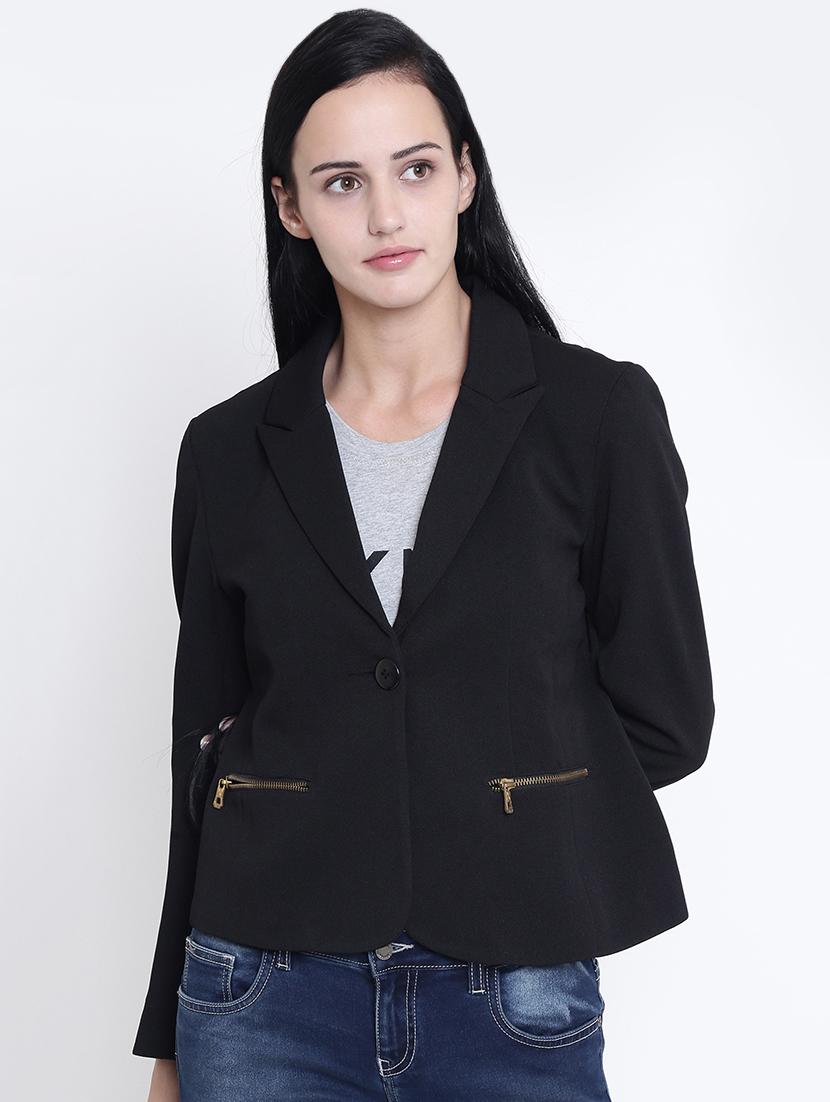 zipper detail solid blazer - 15721748 - Zoom Image - 1