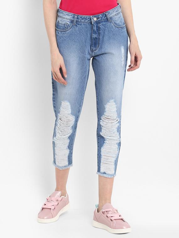 frayed distressed cropped jeans - 15721906 - Zoom Image - 1