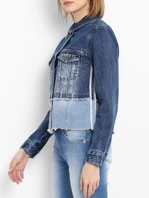 frayed hem button up denim jacket - 15721912 - Standard Image - 2