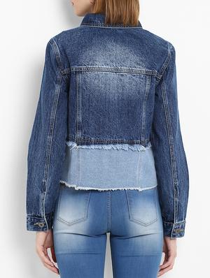 frayed hem button up denim jacket - 15721912 - Standard Image - 3
