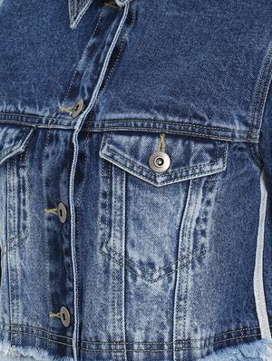 frayed hem button up denim jacket - 15721912 - Standard Image - 6