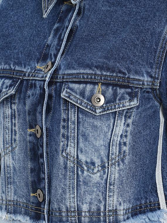 frayed hem button up denim jacket - 15721912 - Zoom Image - 6